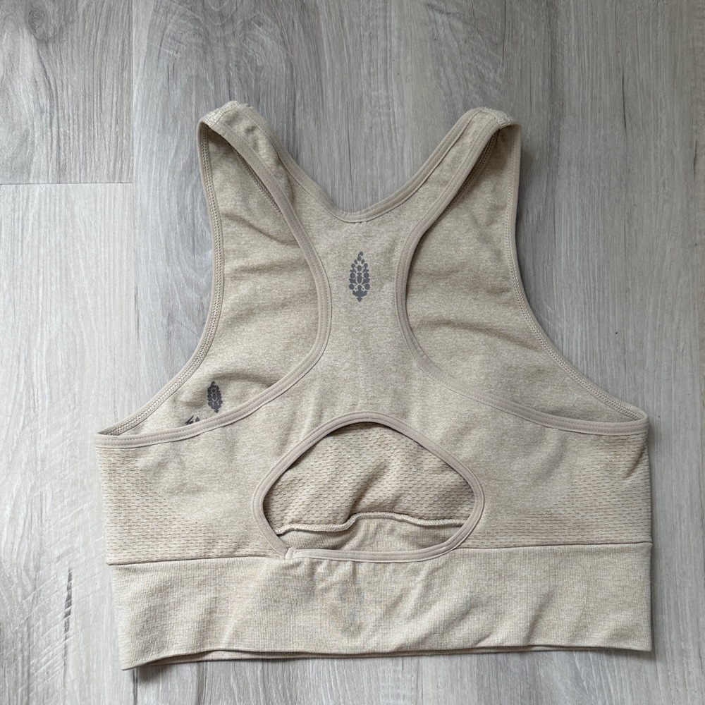Free People Neutral Cutout Racerback Sports Bra - Tan
